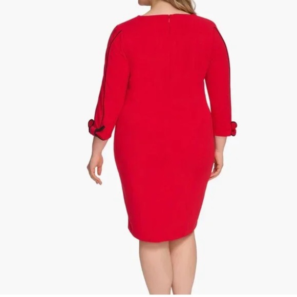 Calvin Klein Piping Trim Bow Sheath Dress Scuba Crepe Red Plus Size 20W Career - Picture 4 of 16